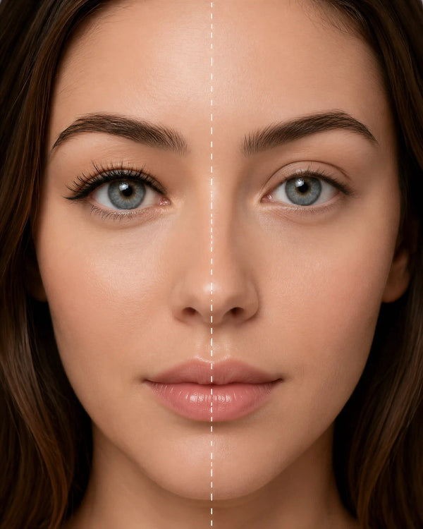False eyelashes on model with blue eyes, front-facing close-up