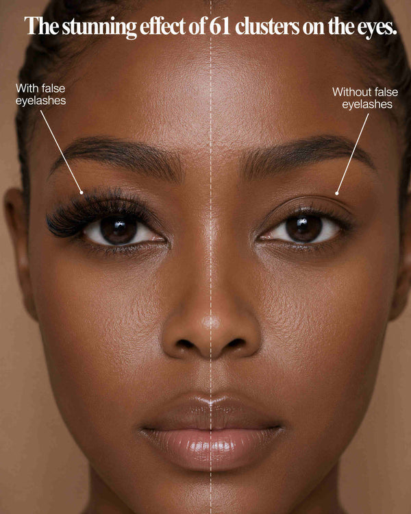Model eyes with voluminous lash cluster extensions for fuller coverage effect