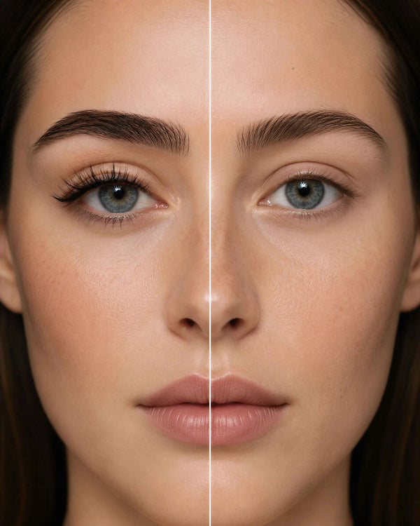 Split face comparison showcasing Jinyanhua false lash application