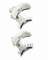 JINYANHUA magnetic lashes stored in labeled 'UP↑' and 'DOWN↓' holders