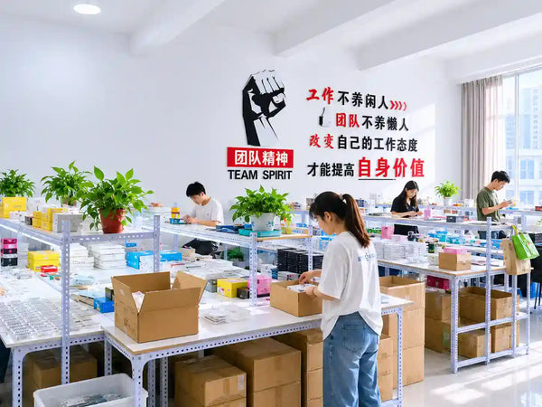 Workers making false eyelashes in the workshop