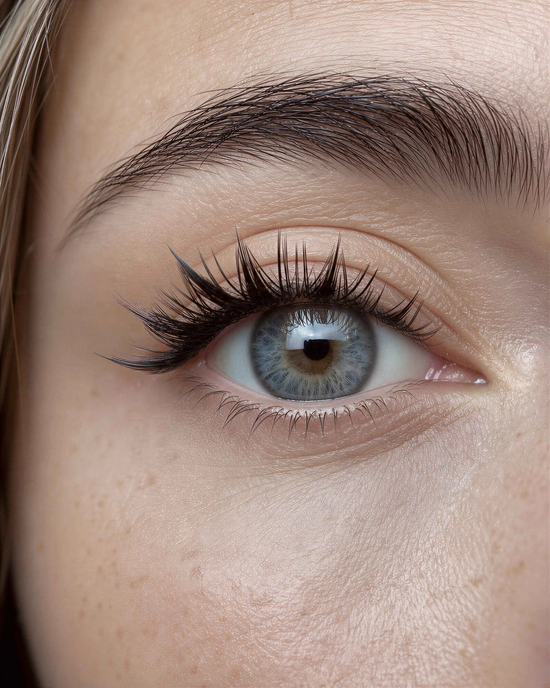Close-up of Fox Eye Nine-Tailed Lashes with natural wispy effect