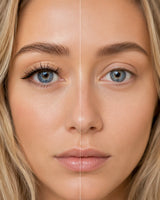 Applied false lashes on blue eyes with defined upper lash line