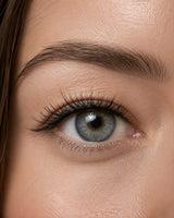 Close-up of false lashes on an eye with dark liner