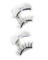 Magnetic eyelash set with two curved strips, UP and DOWN labeled