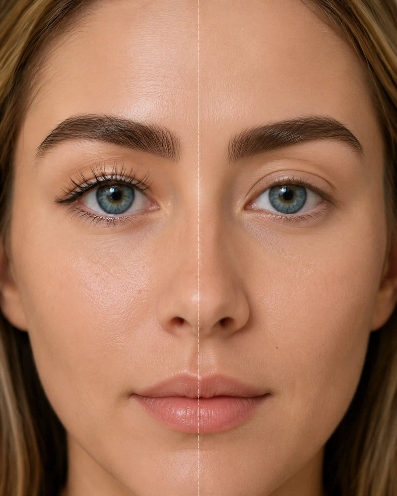 Applied black lashes on blue eyes for a voluminous, curled look