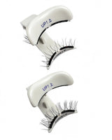 Reusable magnetic lash cases with black lash strips labeled UP and DOWN