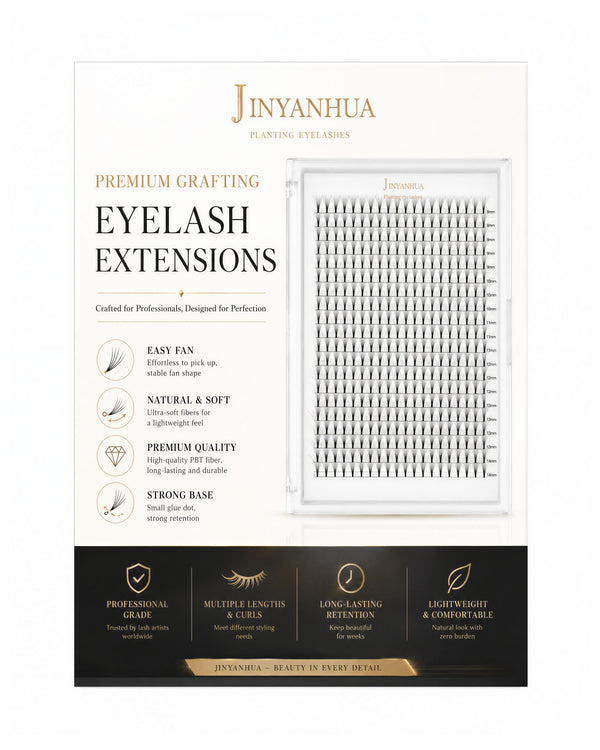 Eyelash extensions retail box with clear tray of lash fans