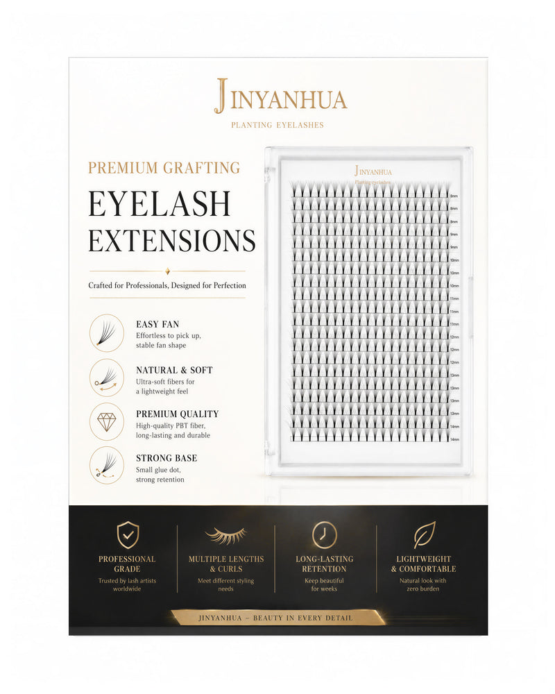 Eyelash extensions retail box with clear tray of lash fans