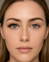 False eyelashes on close-up eye, black lashes with natural lift