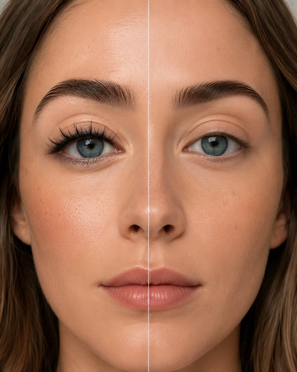 Dark curled false lashes applied to eye for a natural lash line look