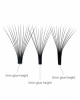 Eyelash extension strip set with 1mm, 2mm, and 3mm glue heights