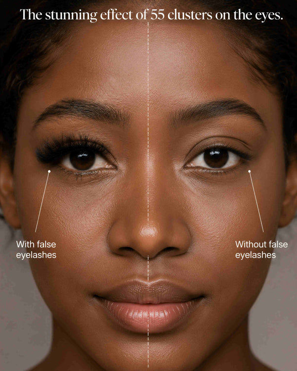 Eyelash extensions on eyes comparison: with and without false lashes