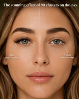 Front view showing false eyelashes vs natural lashes in split comparison