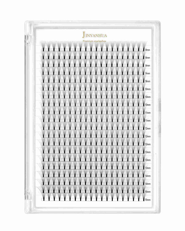 JINYANHUA 8D lash extension tray with multiple lash lengths in a clear case