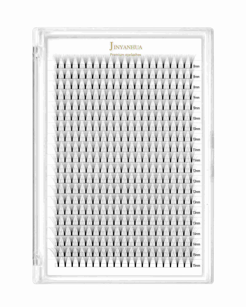 JINYANHUA 8D lash extension tray with multiple lash lengths in a clear case