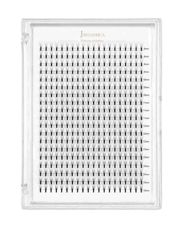 Assorted matte black lash clusters in a clear tray, mixed lengths for lash extensions