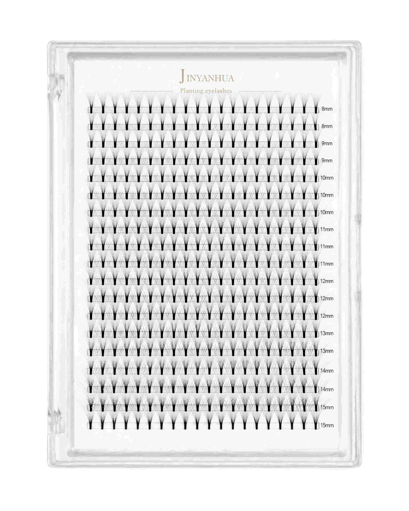 Assorted matte black lash clusters in a clear tray, mixed lengths for lash extensions