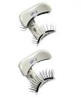 Magnetic false lashes with two curved bands labeled UP+ and DOWN+