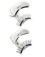 Magnetic lash strips with white cases, marked up and down