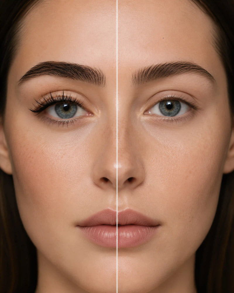 False eyelashes on wearer, natural long curl with blended lash line