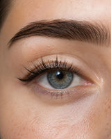 Natural false lashes on eye with defined lash line and curl