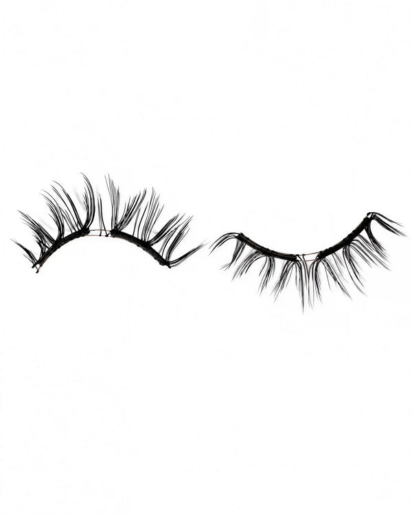 Magnetic eyelash strips with curved band and two lash clusters, black