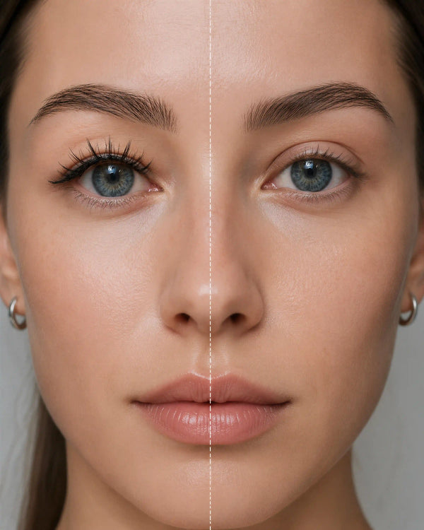 Magnetic fake lashes applied on blue eyes, defining the lash line