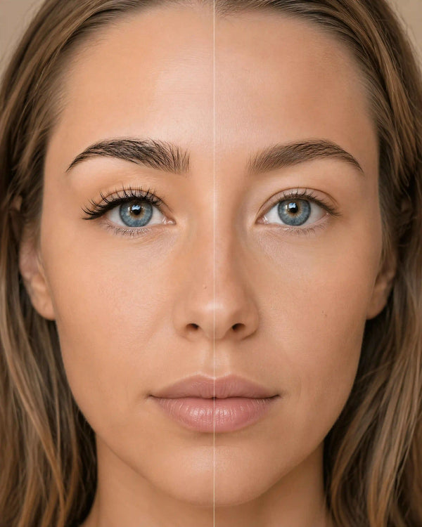 False eyelashes applied on blue eyes, natural winged look