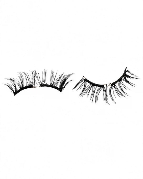 Pair of black magnetic false eyelashes with curved lash bands