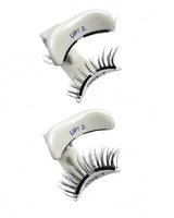 Two magnet lash applicators with curved dark lash strips, marked UP and DOWN
