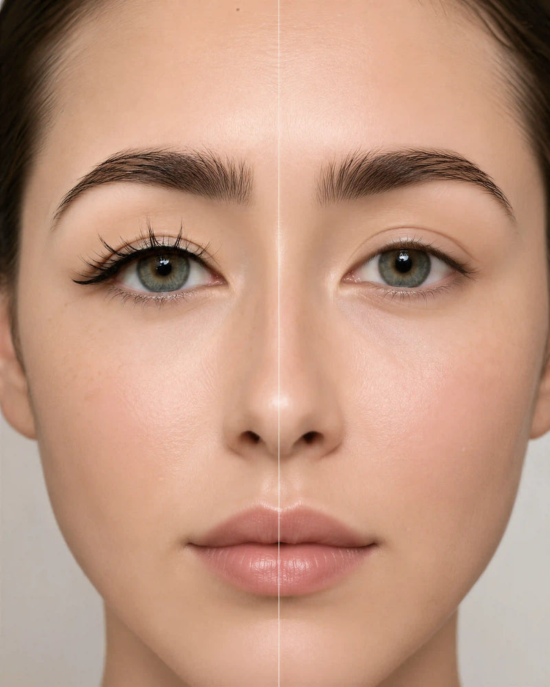 Magnetic false lashes on eye with blended, natural-looking curl