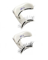 Magnetic false lashes with white case labeled UP and DOWN, black curled lashes.